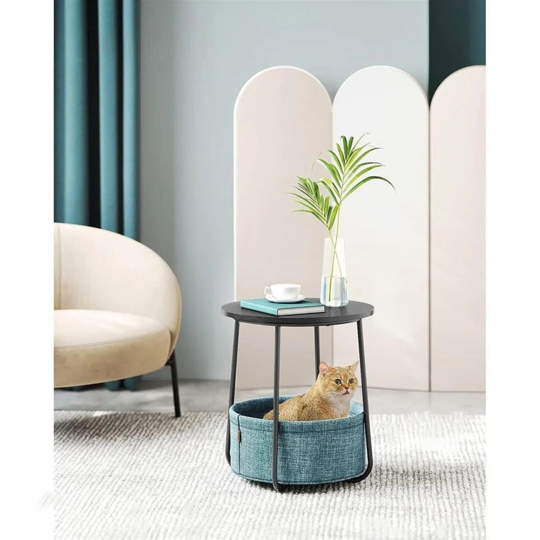 Round Nightstand With Fabric Basket Modern Bedside Table – product view 31 | Ridgefield Furniture