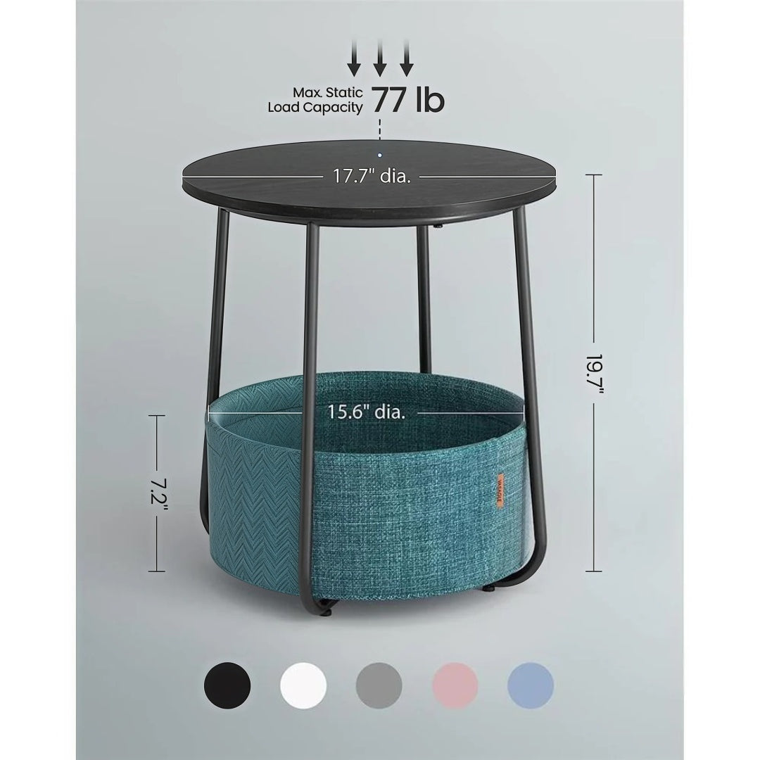 Round Nightstand With Fabric Basket Modern Bedside Table – product view 32 | Ridgefield Furniture