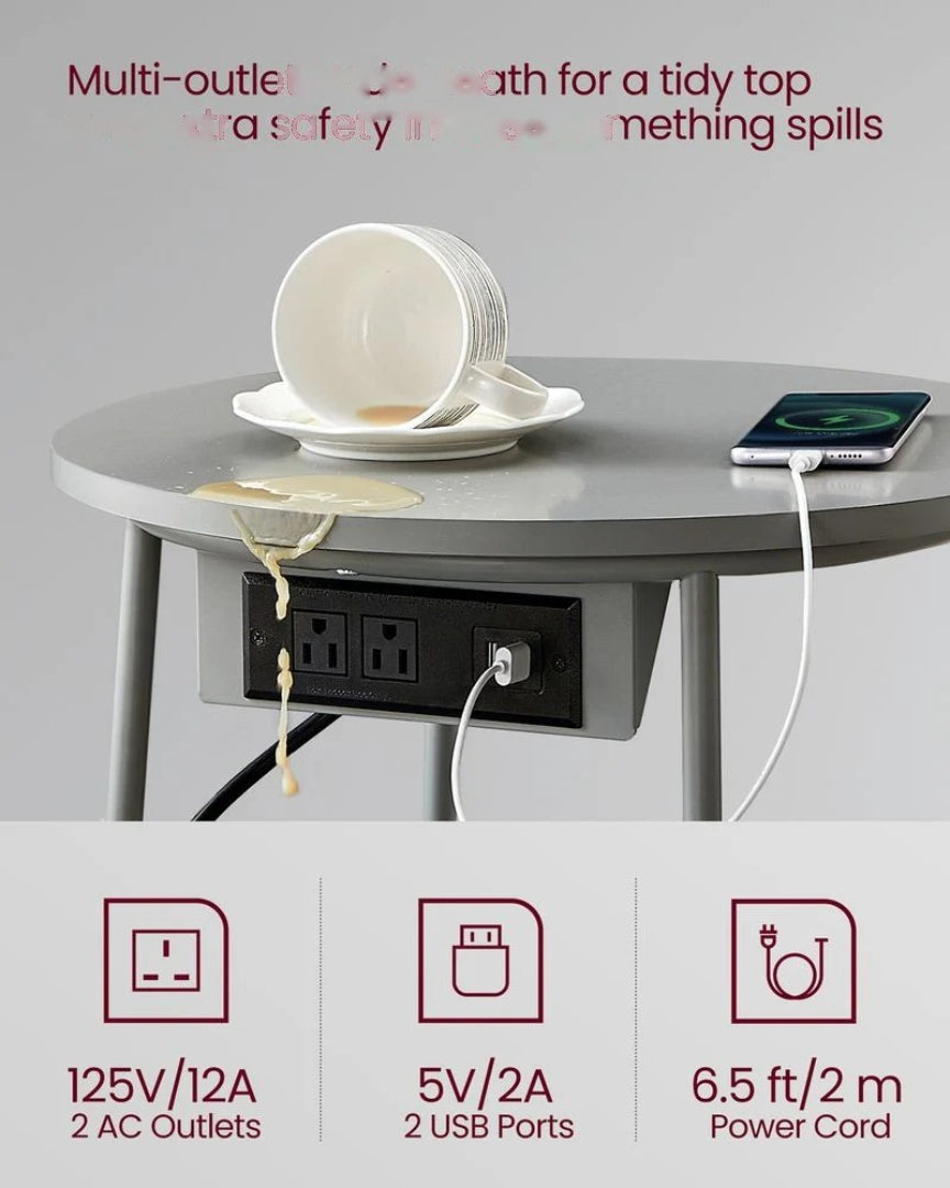 Round Side Table with Charging Station and Fabric Basket Storage – product view 16 | Ridgefield Furniture