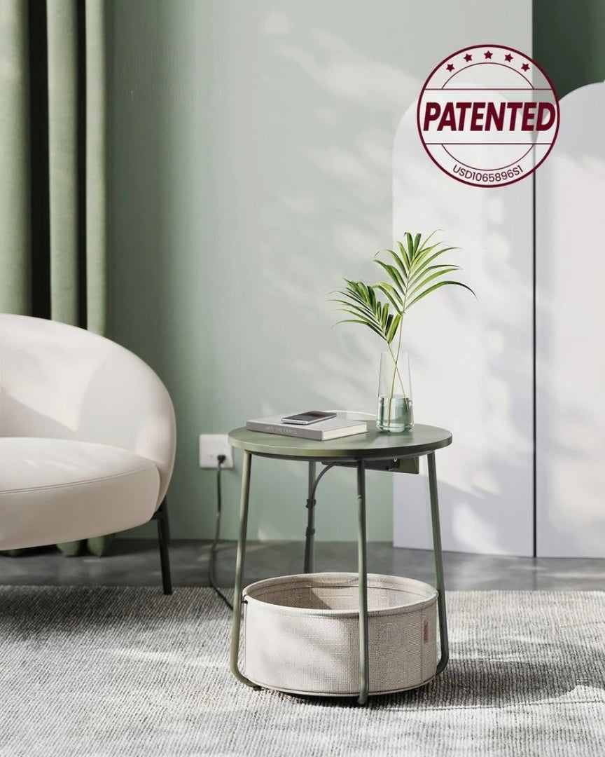 Round Side Table with Charging Station and Fabric Basket Storage – product view 19 | Ridgefield Furniture