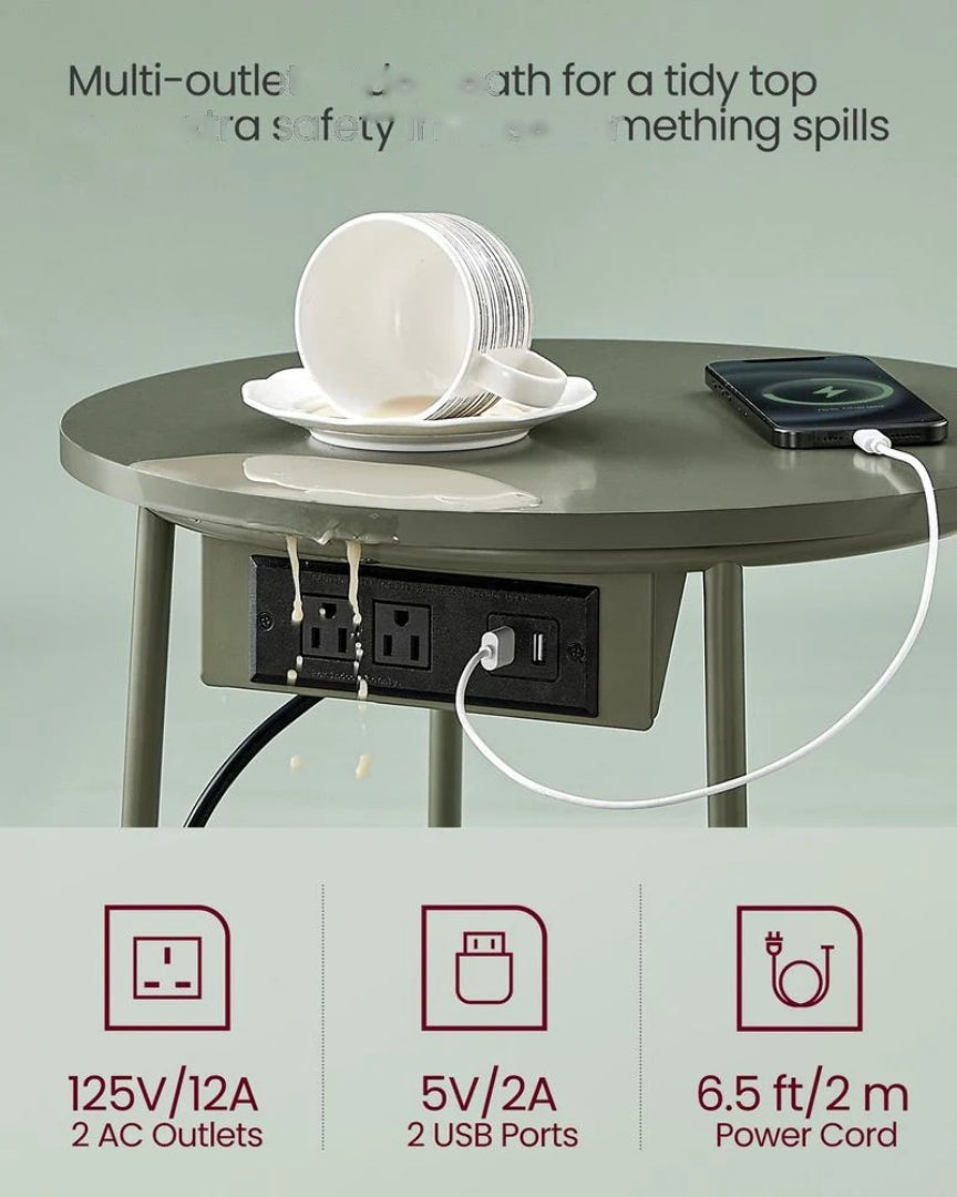 Round Side Table with Charging Station and Fabric Basket Storage – product view 21 | Ridgefield Furniture
