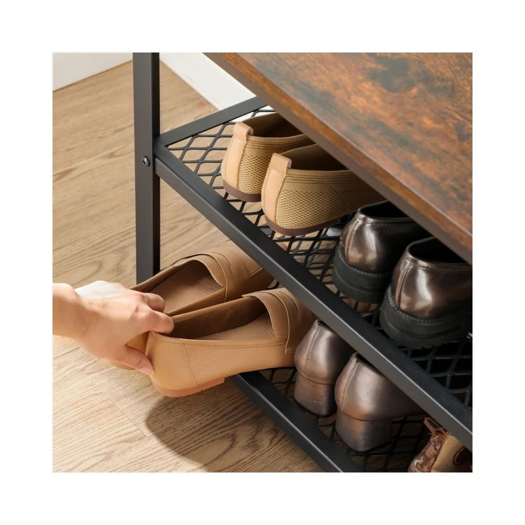 3 Tier Shoe Storage Bench With Metal Shelves – product view 5 | Ridgefield Furniture