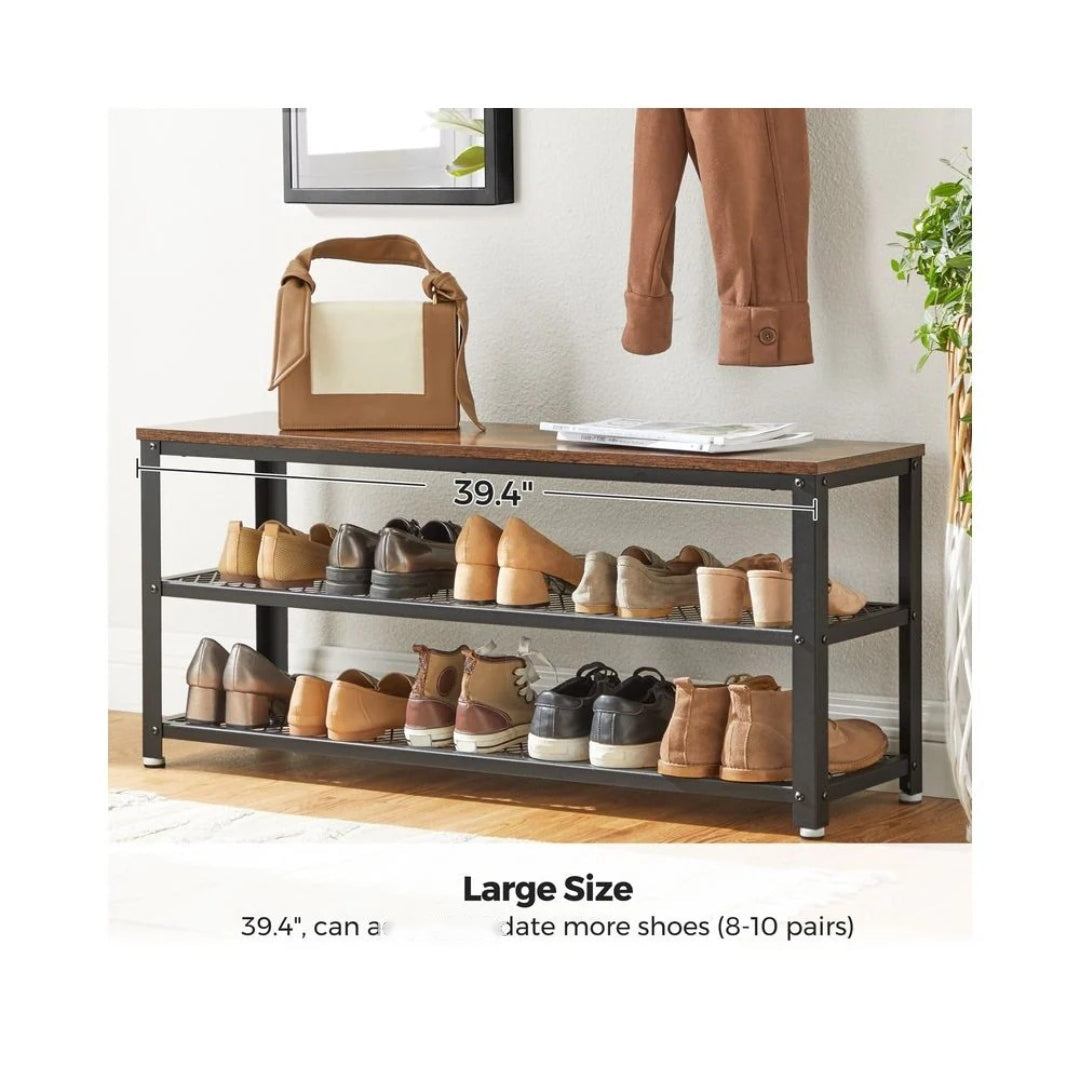 3 Tier Shoe Storage Bench With Metal Shelves – product view 6 | Ridgefield Furniture