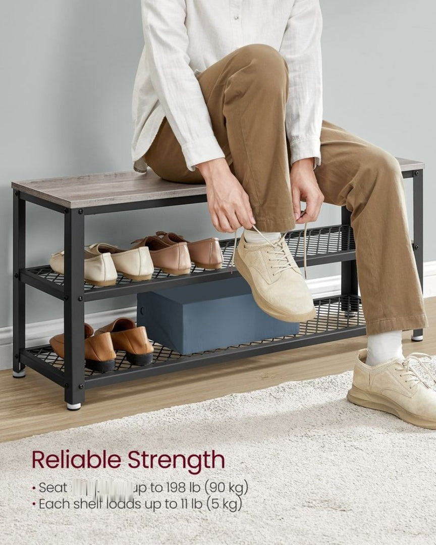 3 Tier Shoe Storage Bench With Metal Shelves – product view 10 | Ridgefield Furniture