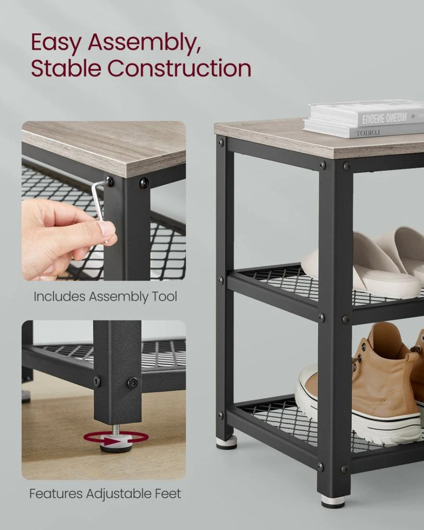 3 Tier Shoe Storage Bench With Metal Shelves – product view 12 | Ridgefield Furniture