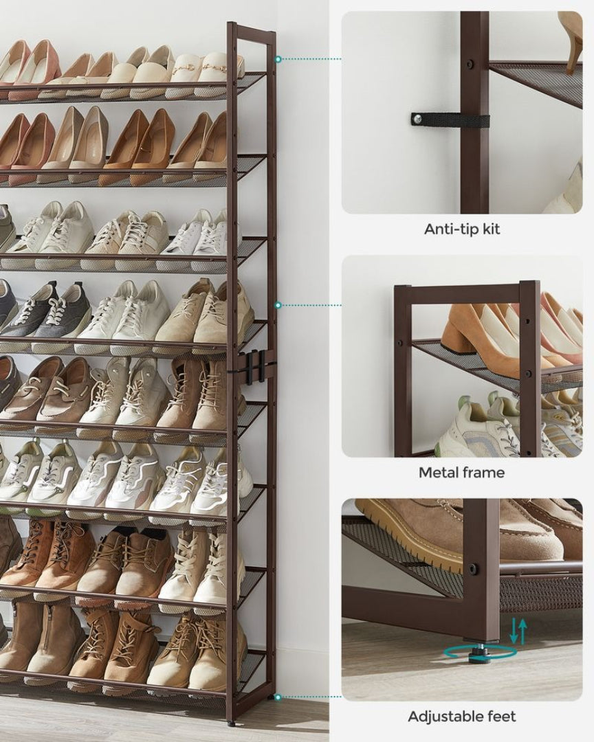 8 Tier Shoe Rack With Metal Shelves – product view 9 | Ridgefield Furniture