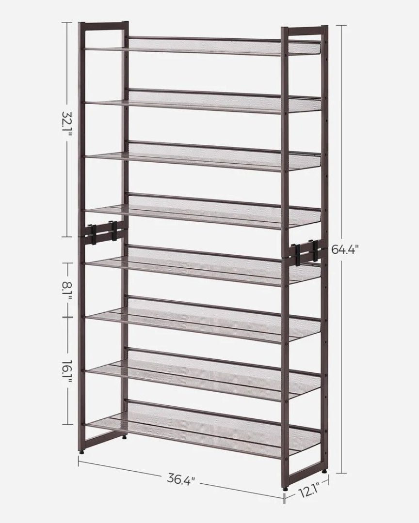 8 Tier Shoe Rack With Metal Shelves – product view 11 | Ridgefield Furniture