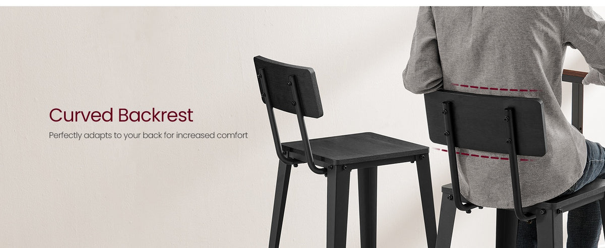 Set Of 2 Bar Stools With Footrest And Curved Backrest, Industrial Design - product photo 48