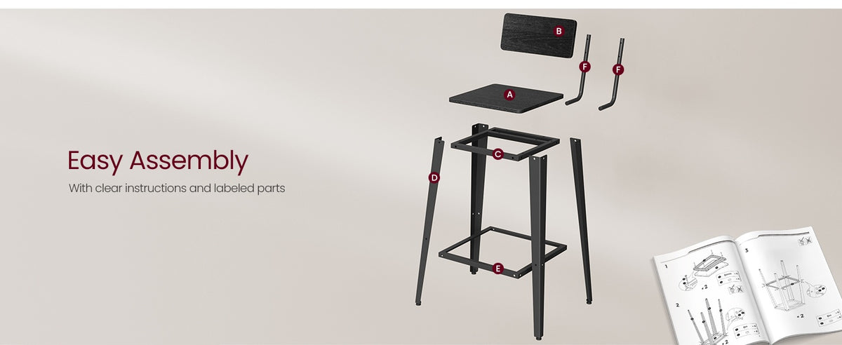 Set Of 2 Bar Stools With Footrest And Curved Backrest, Industrial Design - product photo 49