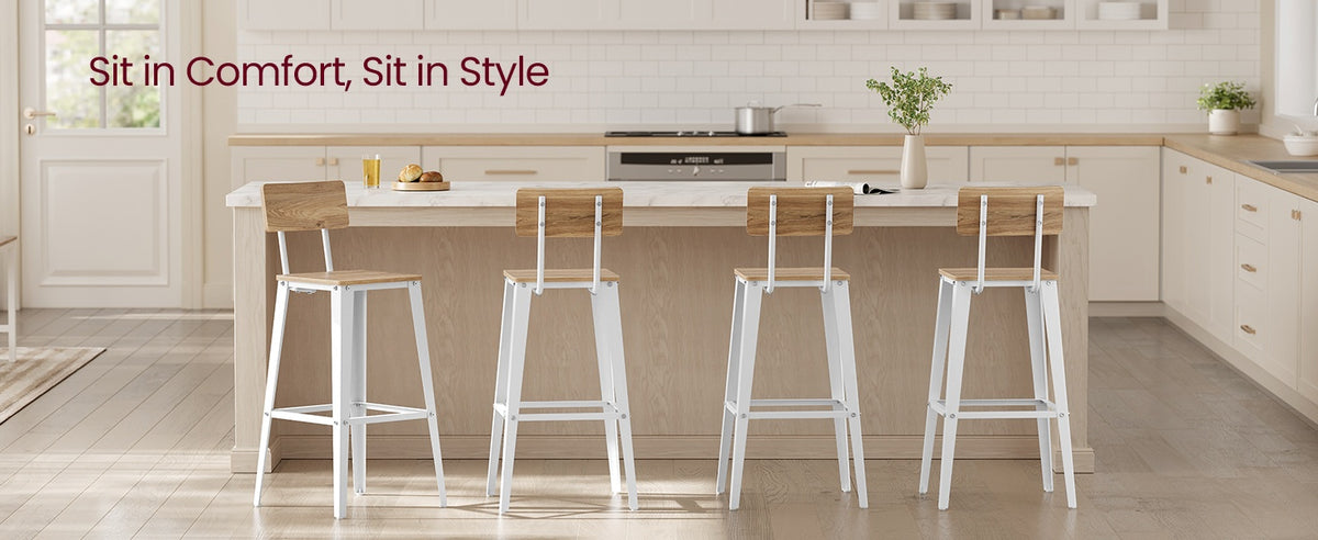 Set Of 2 Bar Stools With Footrest And Curved Backrest, Industrial Design - product photo 50