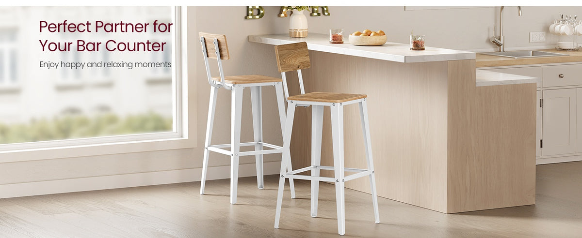 Set Of 2 Bar Stools With Footrest And Curved Backrest, Industrial Design - product photo 51