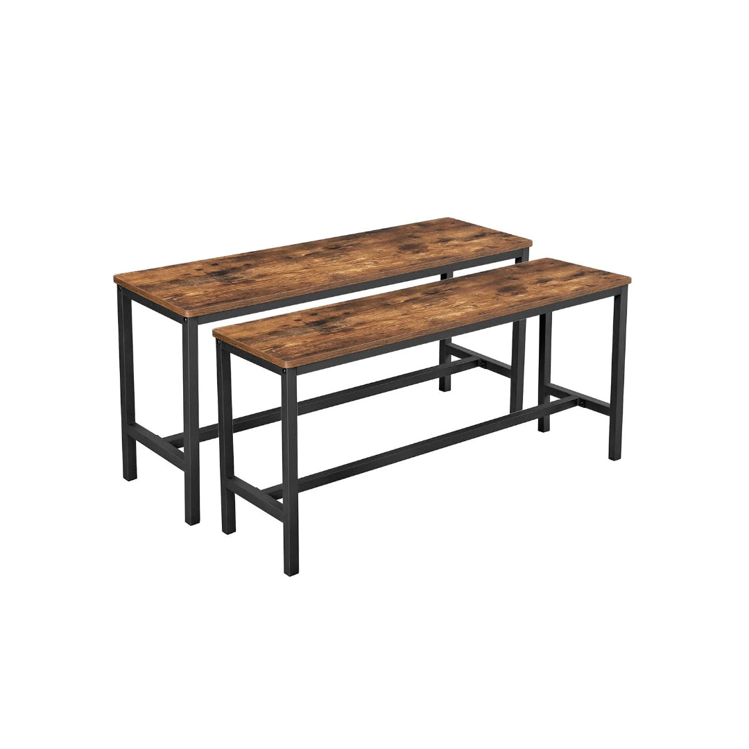 Set of 2 Dining Table Benches with Rustic Wood Top and Metal Frame – product view 1 | Ridgefield Furniture