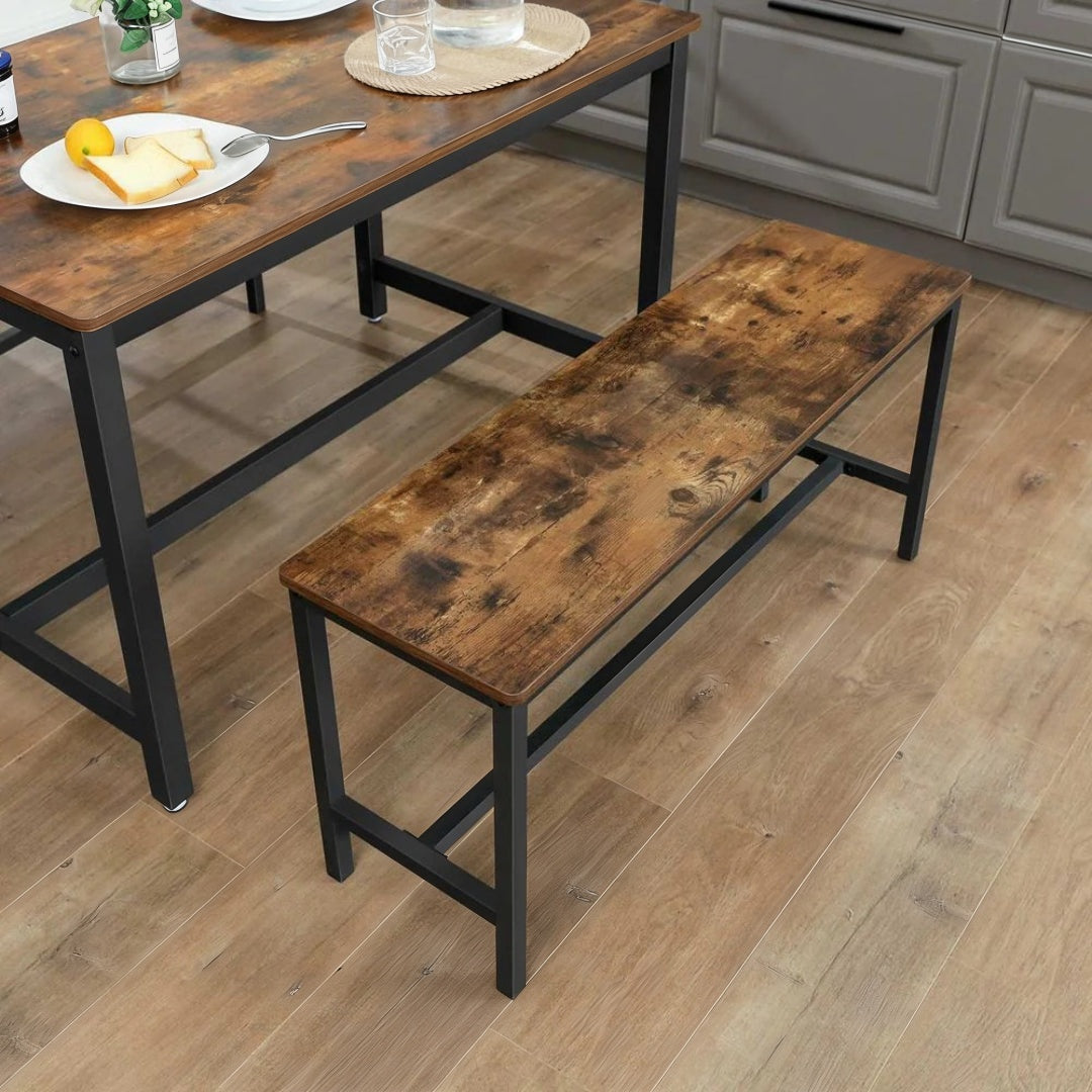 Set of 2 Dining Table Benches with Rustic Wood Top and Metal Frame – product view 3 | Ridgefield Furniture