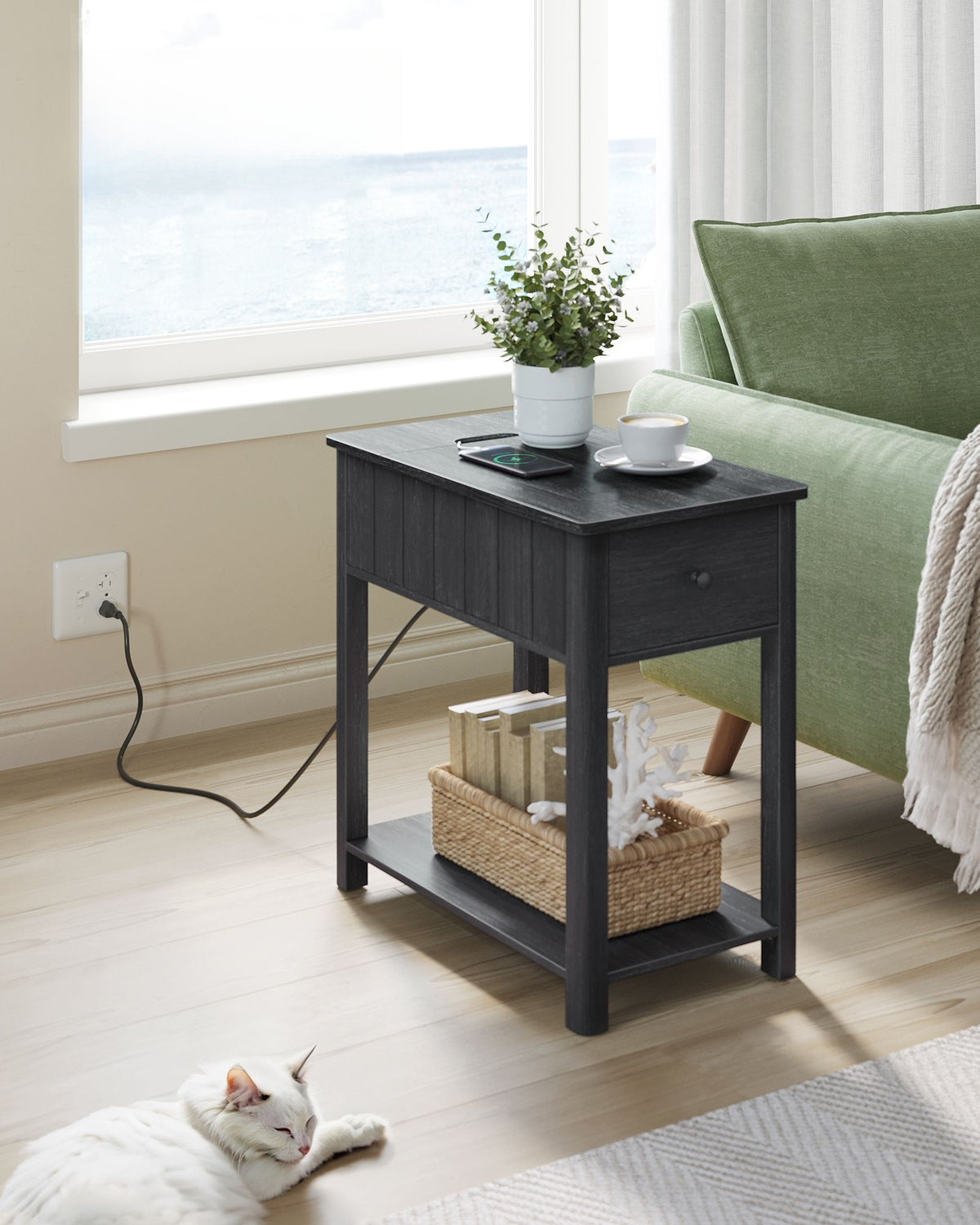 Side Table With Charging Station, Drawer And Open Storage Shelf - product photo 28