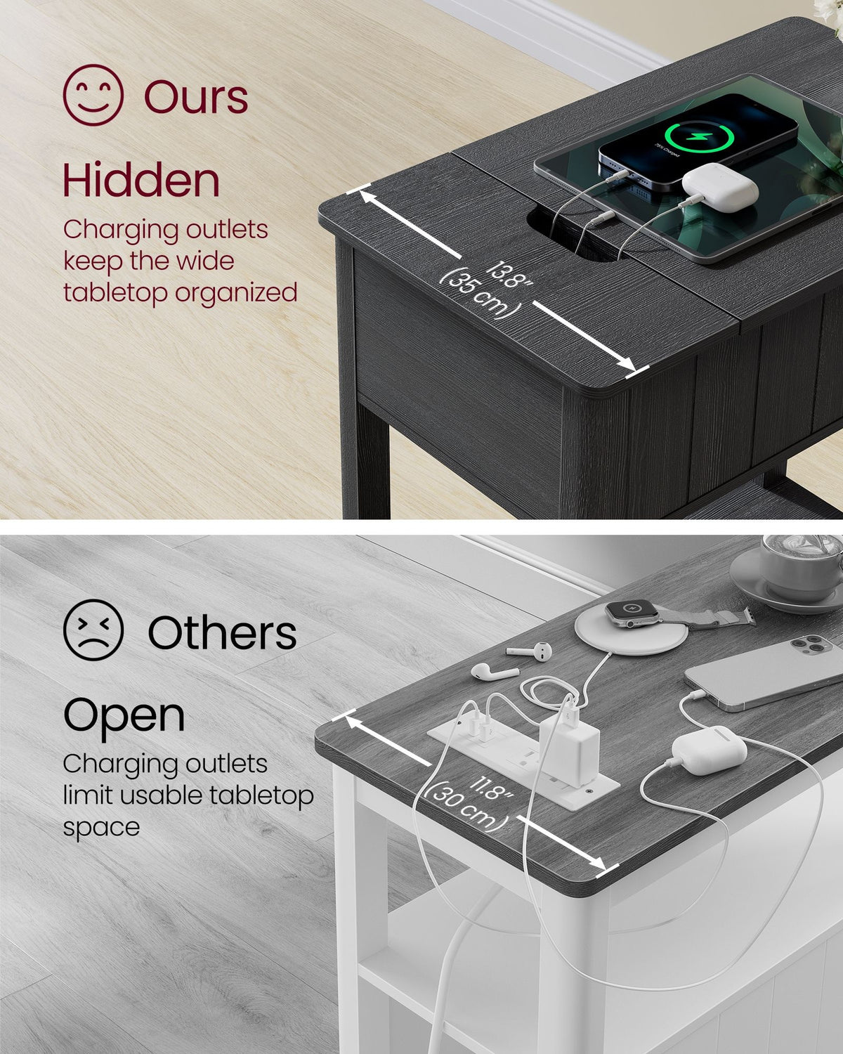 Side Table With Charging Station, Drawer And Open Storage Shelf - product photo 31