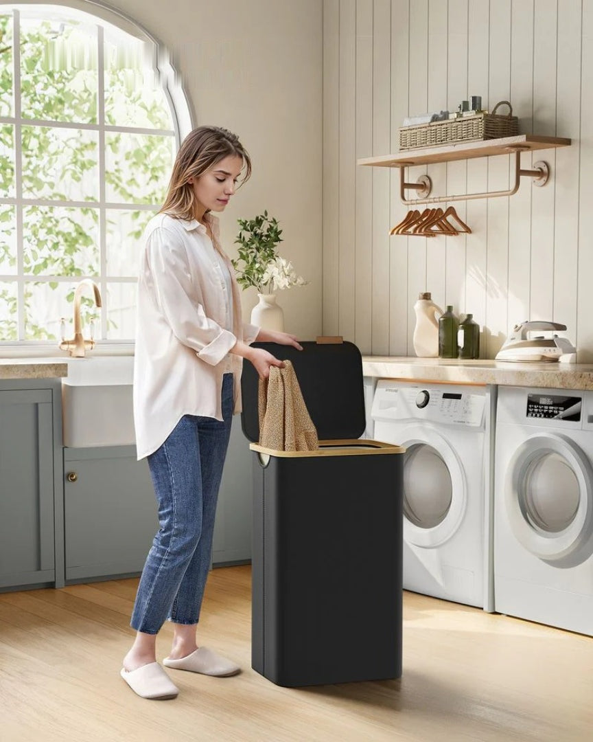 Slim Laundry Hamper With Lid 34.3 Gallon 2 Section Sorter – product view 28 | Ridgefield Furniture