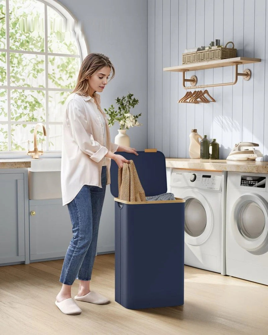 Slim Laundry Hamper With Lid 34.3 Gallon 2 Section Sorter – product view 32 | Ridgefield Furniture