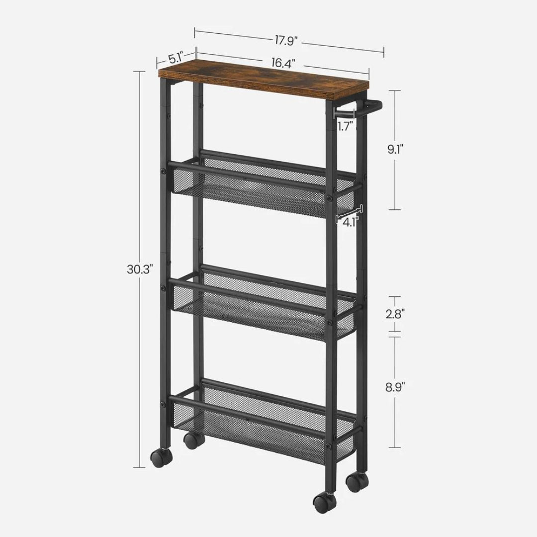 Slim Rolling Storage Cart 4 Or 5 Tier Narrow Utility – product view 16 | Ridgefield Furniture