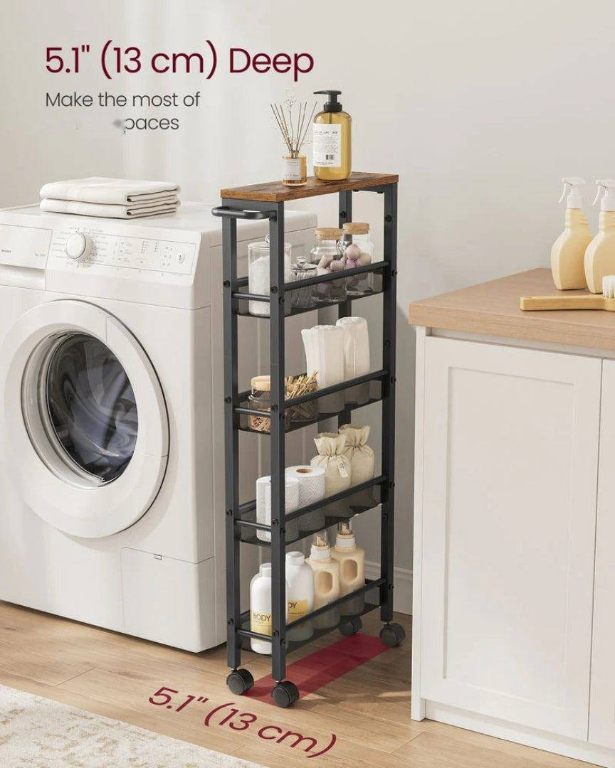 Slim Rolling Storage Cart 4 Or 5 Tier Narrow Utility – product view 22 | Ridgefield Furniture