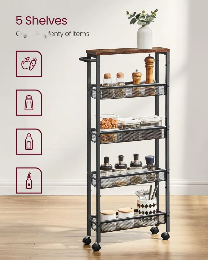 Slim Rolling Storage Cart 4 Or 5 Tier Narrow Utility – product view 23 | Ridgefield Furniture