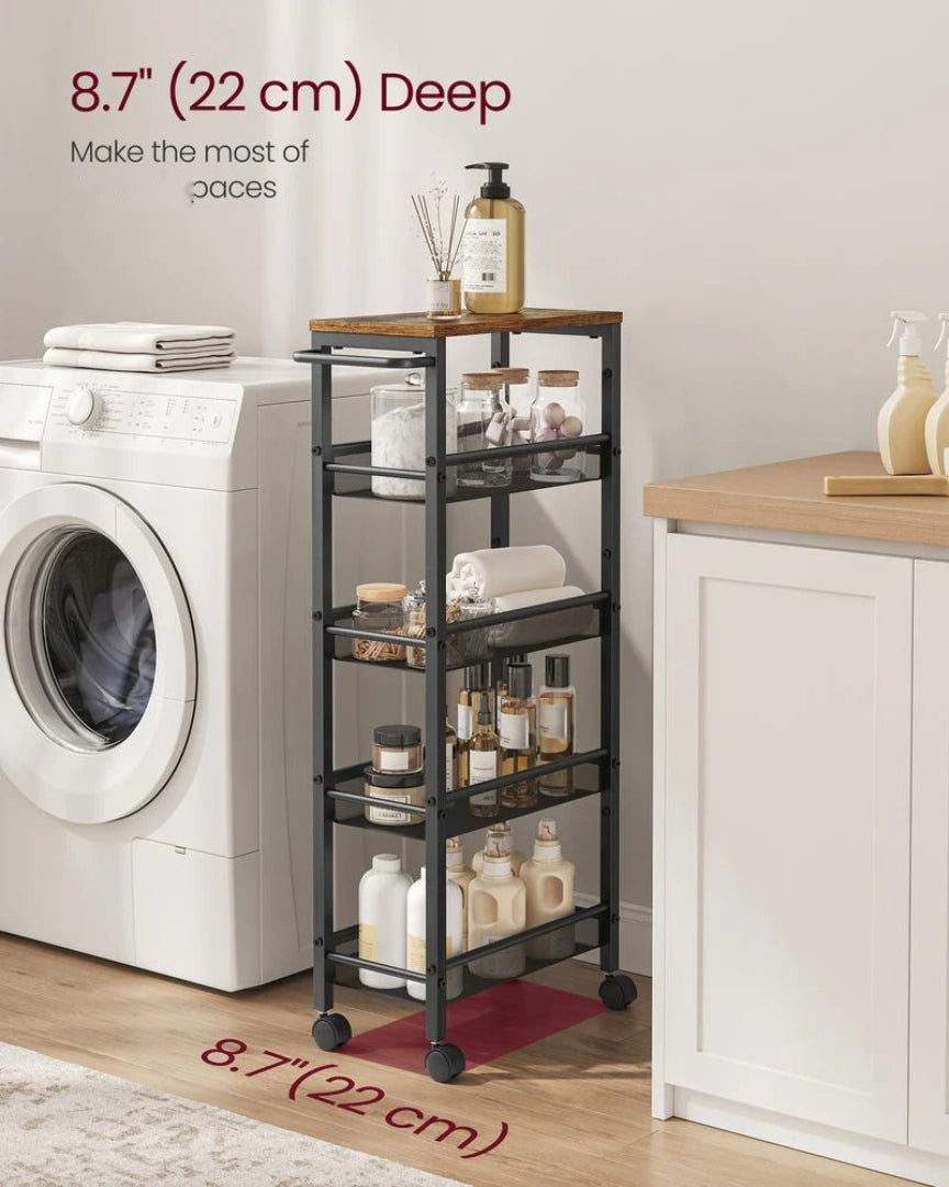Slim Rolling Storage Cart 4 Or 5 Tier Narrow Utility – product view 26 | Ridgefield Furniture