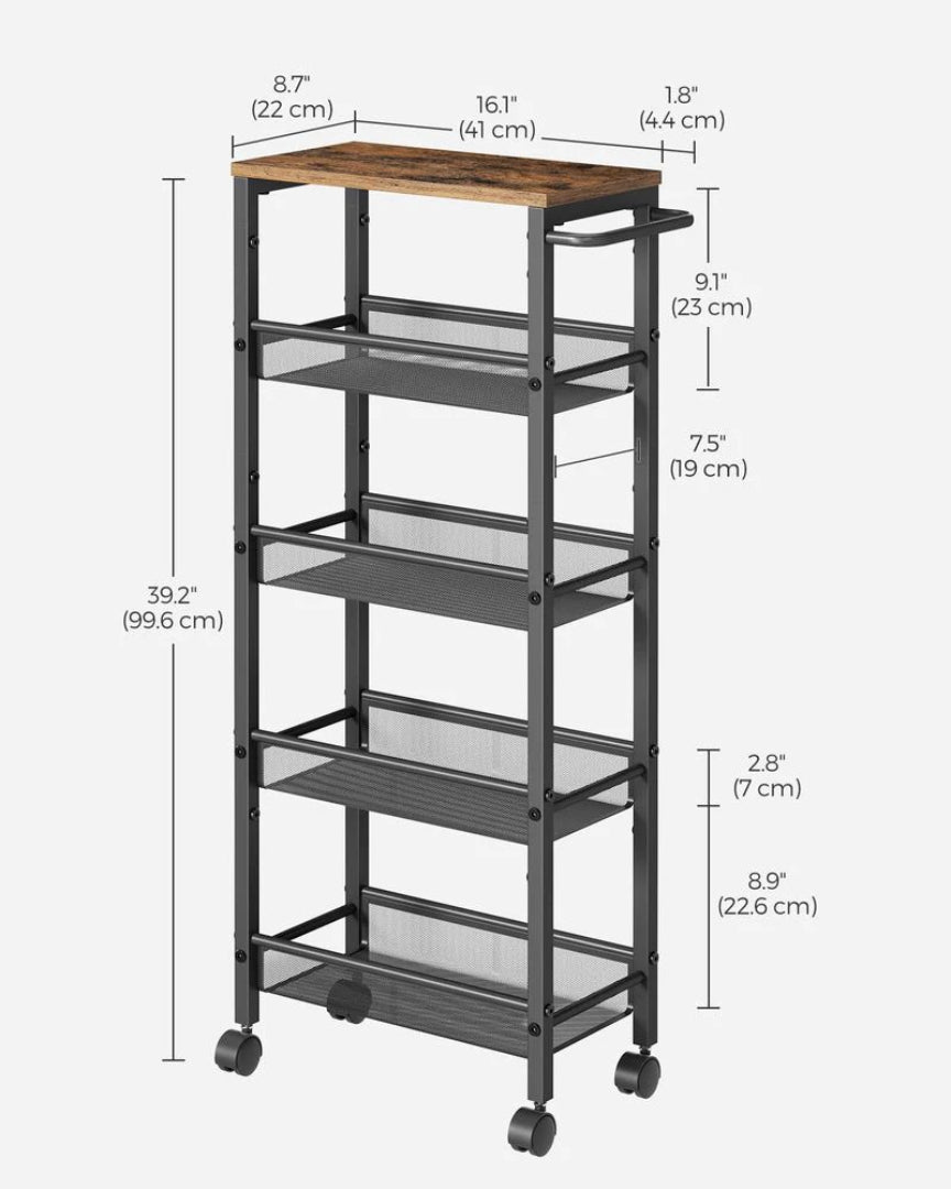 Slim Rolling Storage Cart 4 Or 5 Tier Narrow Utility – product view 27 | Ridgefield Furniture