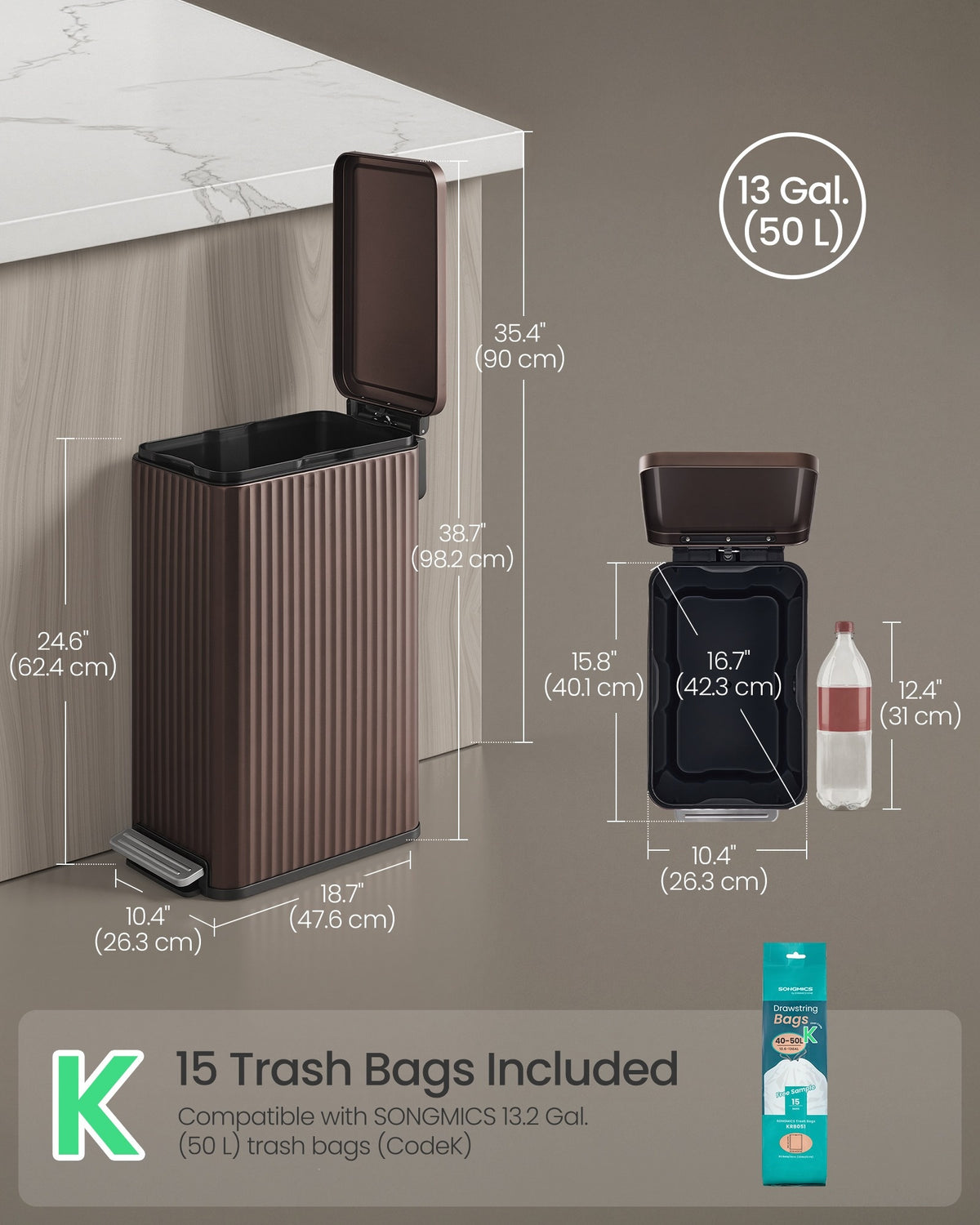 Slim Stainless Steel Trash Can With Lid And Removable Inner Bucket - product photo 71