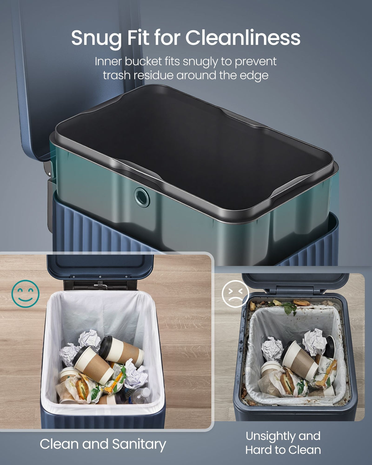 Slim Stainless Steel Trash Can With Lid And Removable Inner Bucket - product photo 77