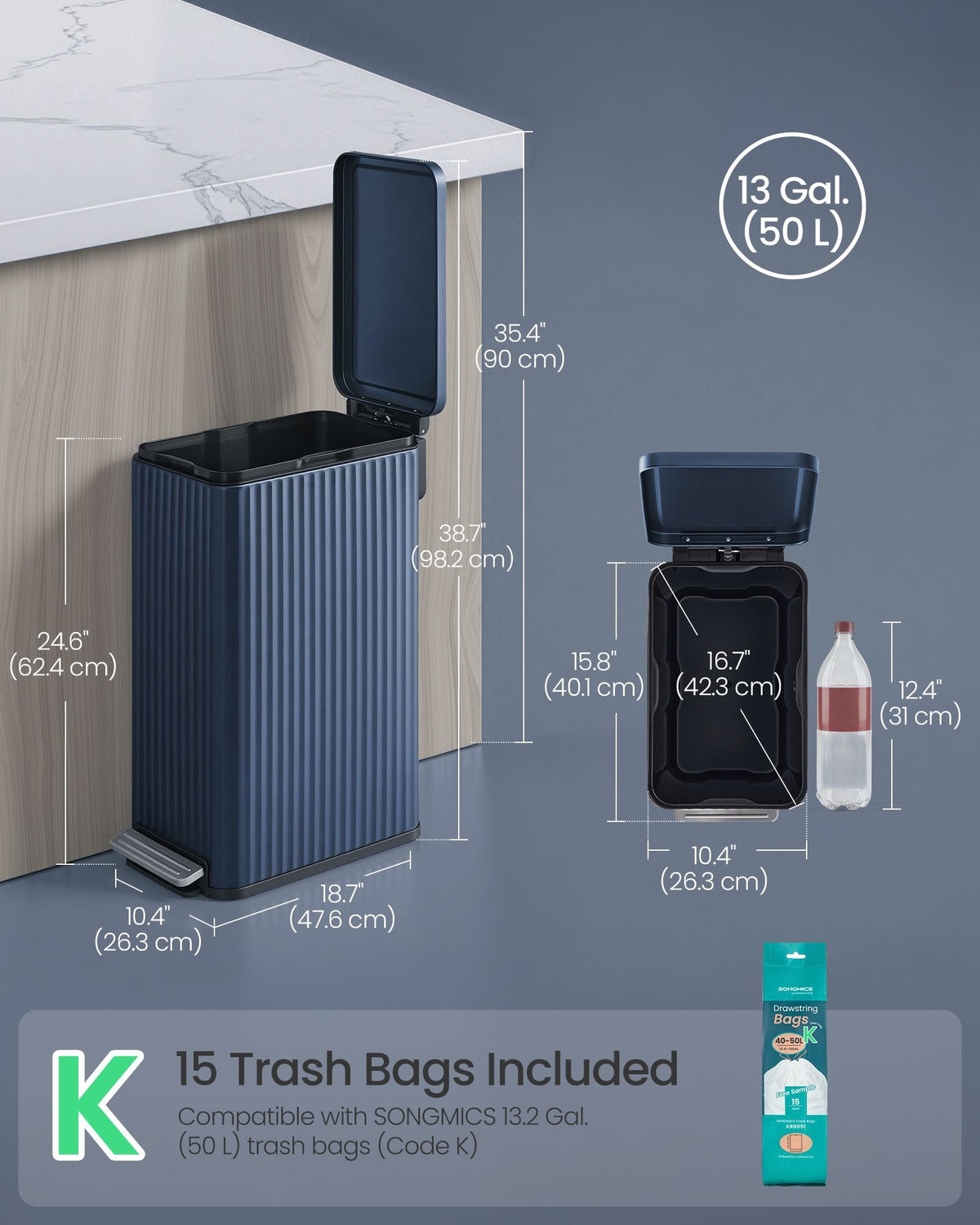 Slim Stainless Steel Trash Can With Lid And Removable Inner Bucket - product photo 78