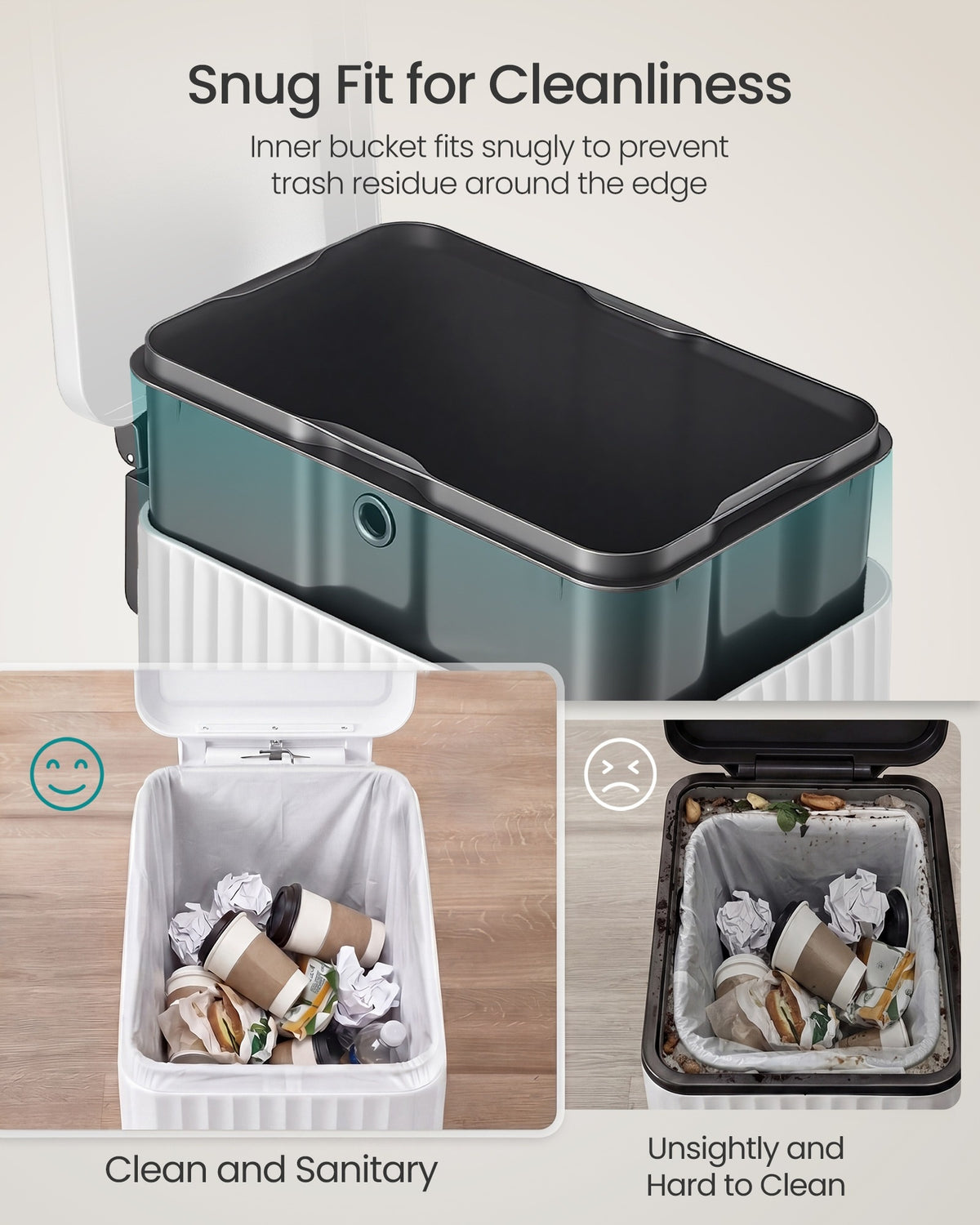 Slim Stainless Steel Trash Can With Lid And Removable Inner Bucket - product photo 82