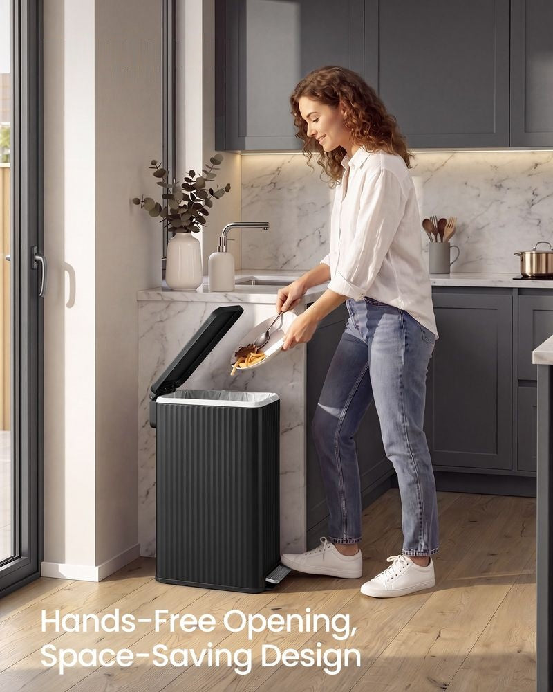 Slim Stainless Steel Trash Can With Lid For Kitchen - product photo 02