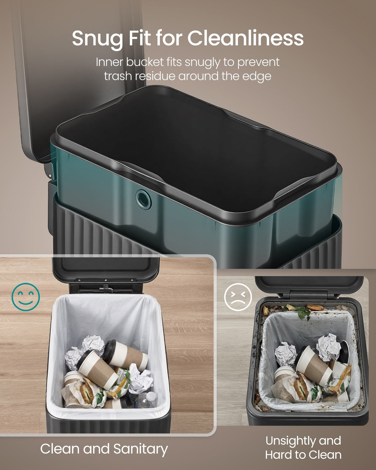 Slim Stainless Steel Trash Can With Lid For Kitchen - product photo 06
