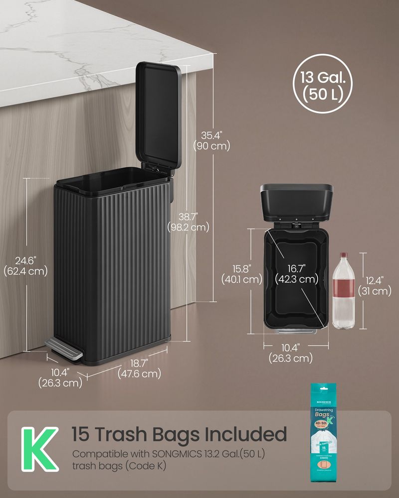Slim Stainless Steel Trash Can With Lid For Kitchen - product photo 07