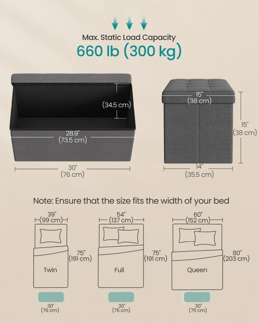 30 Inch Folding Storage Ottoman Bench With Lid & Storage Organizer – product view 6 | Ridgefield Furniture