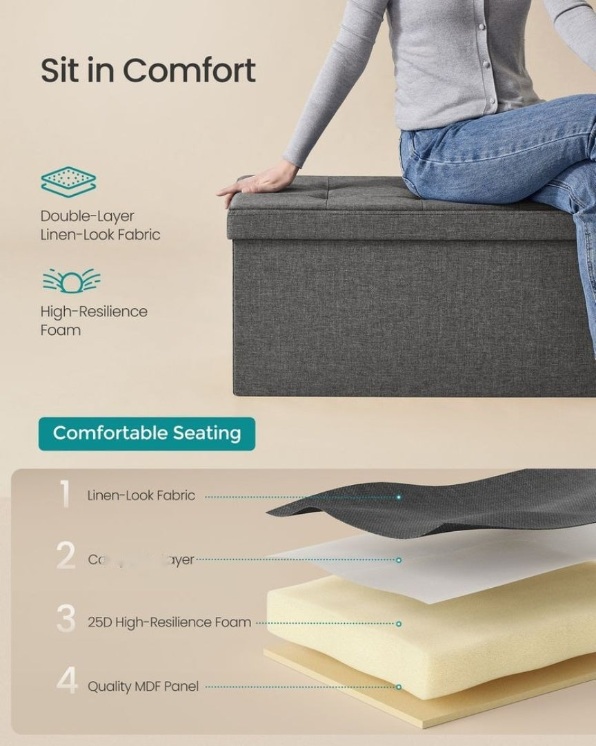 30 Inch Folding Storage Ottoman Bench With Lid & Storage Organizer – product view 8 | Ridgefield Furniture