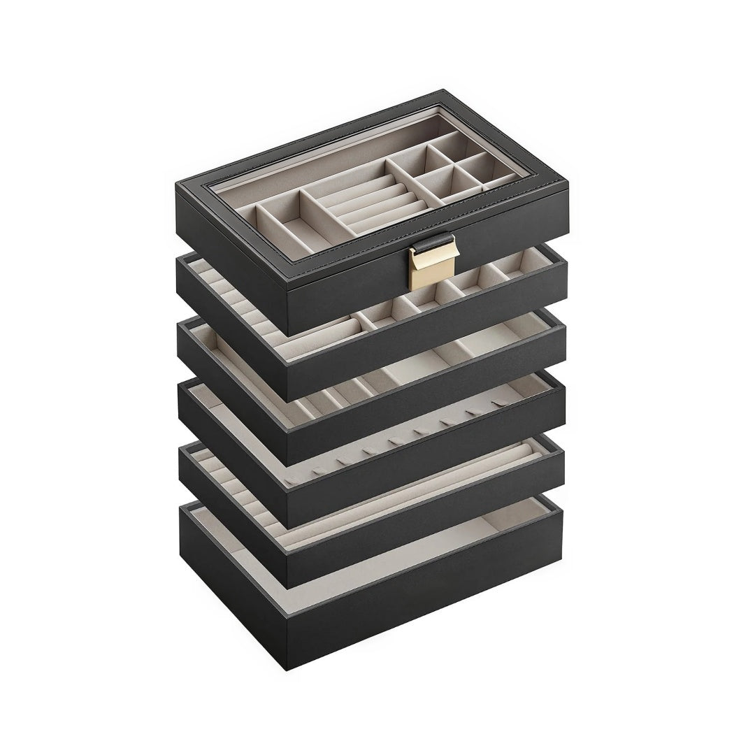 Stackable Jewelry Organizer Trays With Glass Lid 2 To 6 Tier – product view 8 | Ridgefield Furniture