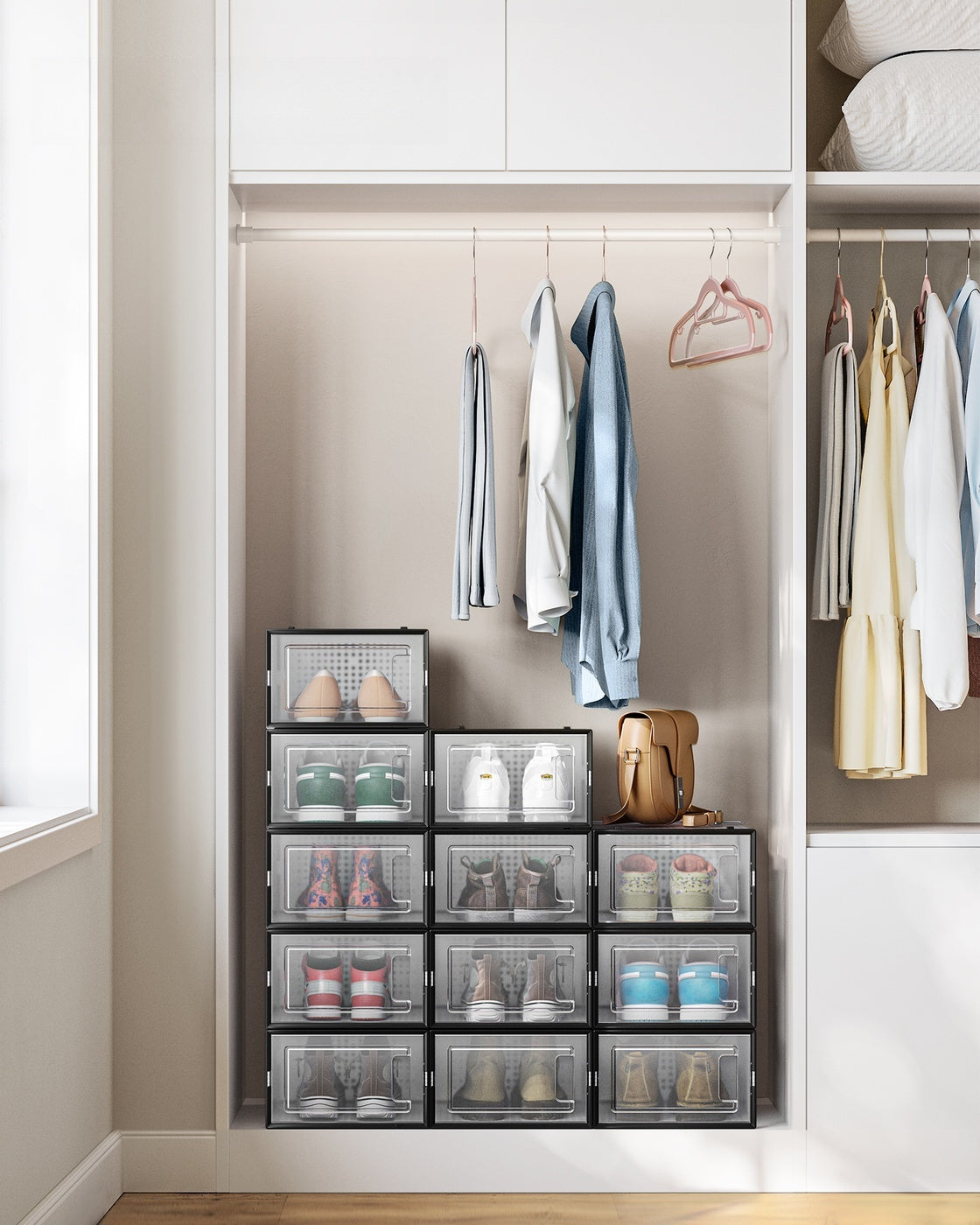 Stackable Shoe Storage Organizers, 12 Or 18 Count Clear Shoe Boxes - product photo 49