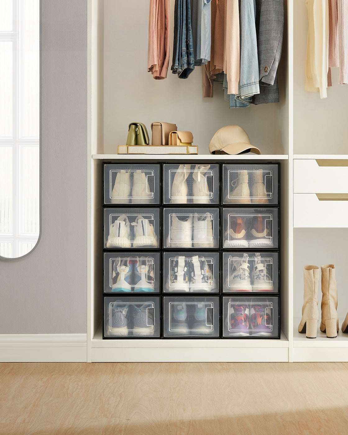 Stackable Shoe Storage Organizers, 12 Or 18 Count Clear Shoe Boxes - product photo 54
