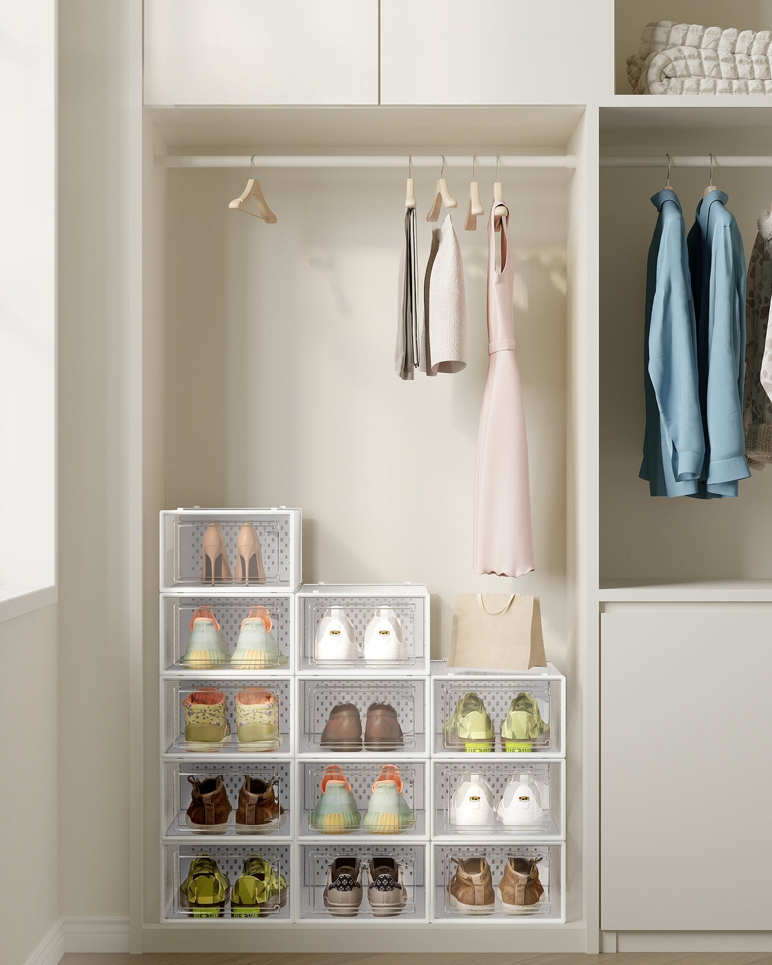 Stackable Shoe Storage Organizers, 12 Or 18 Count Clear Shoe Boxes - product photo 63