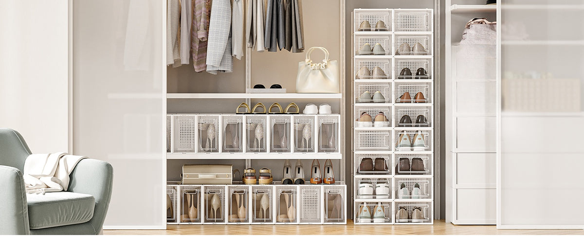 Stackable Shoe Storage Organizers, 12 Or 18 Count Clear Shoe Boxes - product photo 64