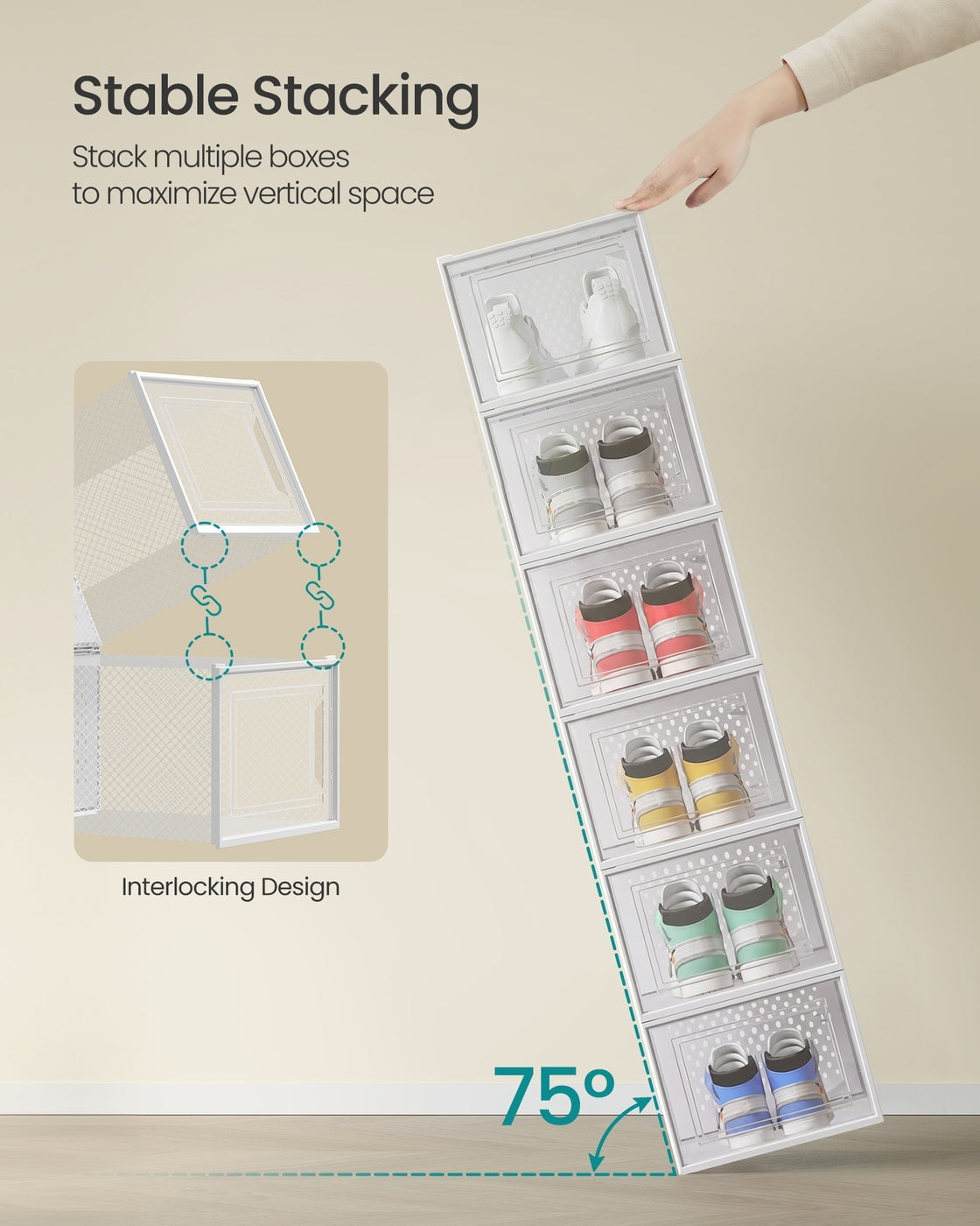 Stackable Shoe Storage Organizers, 12 Or 18 Count Clear Shoe Boxes - product photo 72