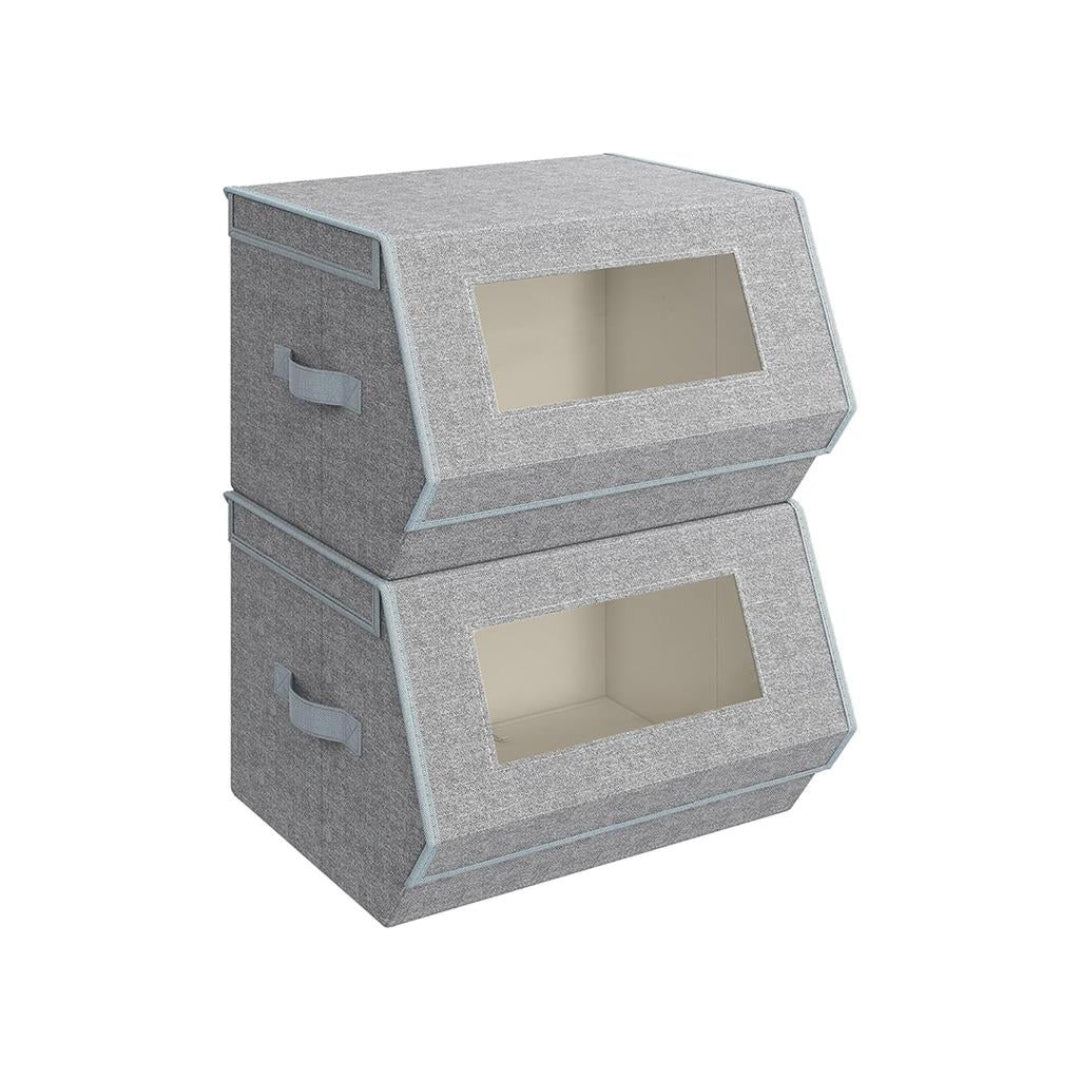 Stackable Storage Bins Set Of 2 Fabric Boxes With Lids – product view 2 | Ridgefield Furniture