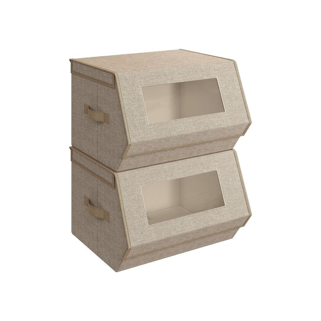 Stackable Storage Bins Set Of 2 Fabric Boxes With Lids – product view 3 | Ridgefield Furniture