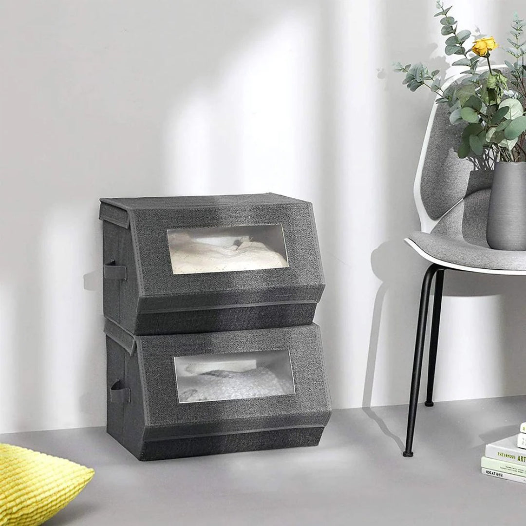 Stackable Storage Bins Set Of 2 Fabric Boxes With Lids – product view 4 | Ridgefield Furniture