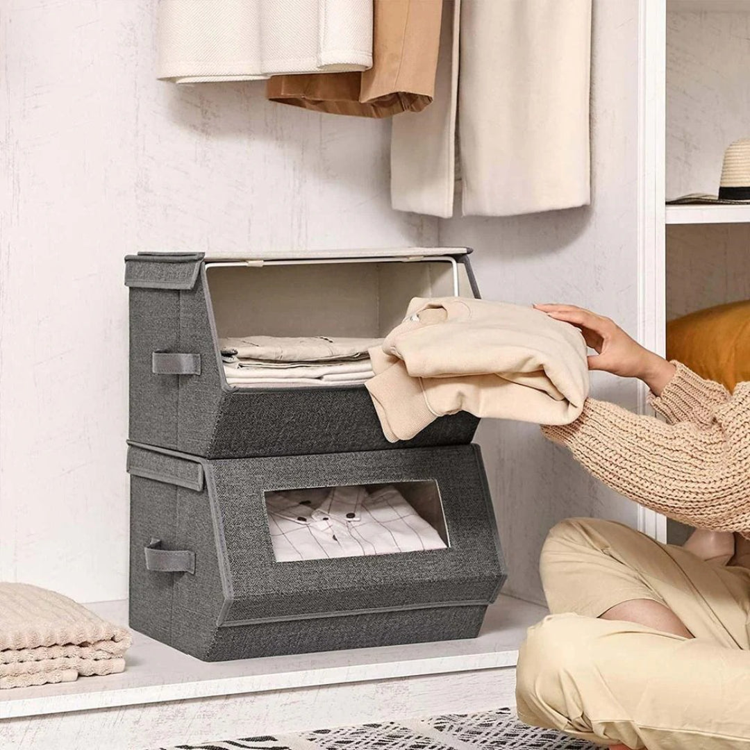 Stackable Storage Bins Set Of 2 Fabric Boxes With Lids – product view 6 | Ridgefield Furniture