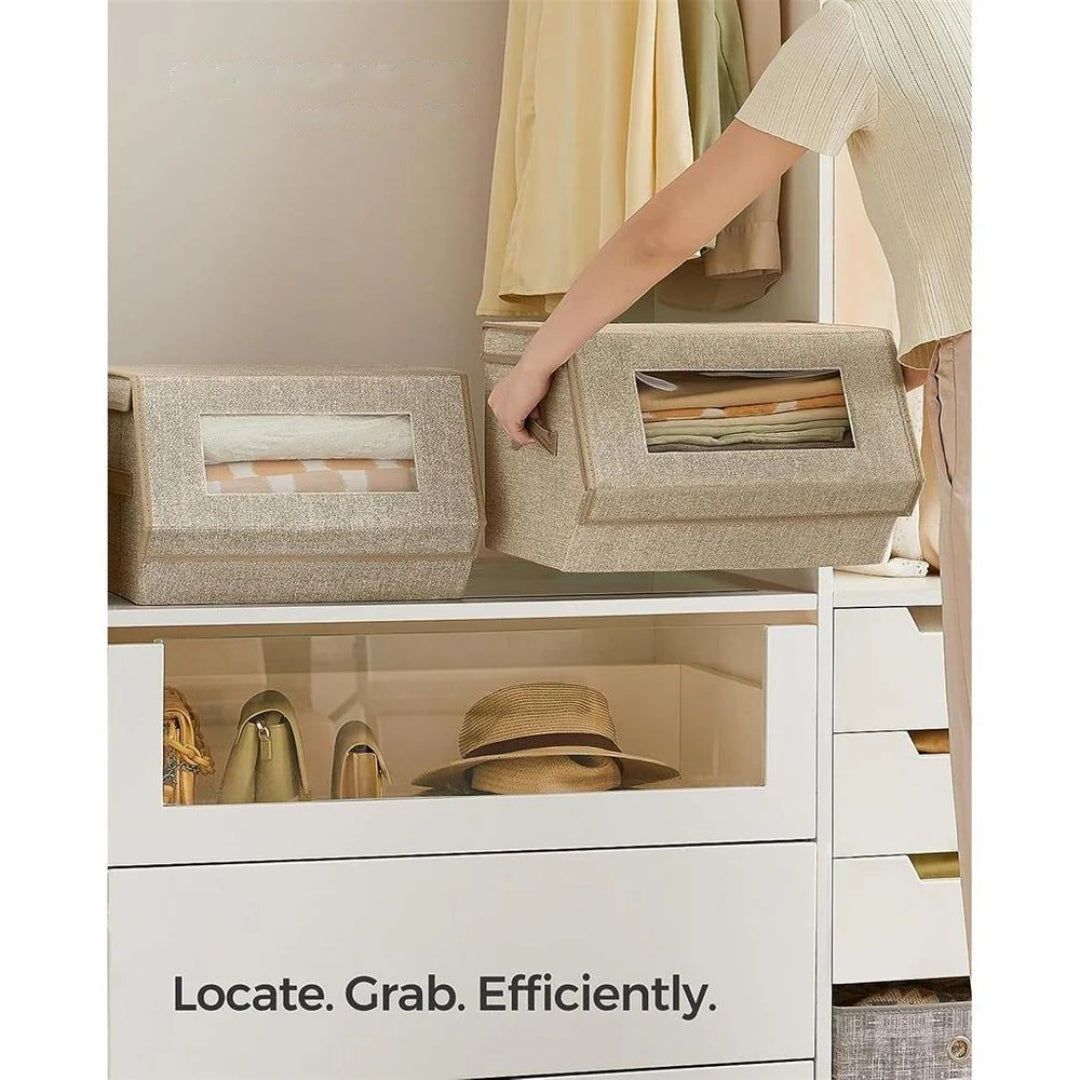 Stackable Storage Bins Set Of 2 Fabric Boxes With Lids – product view 11 | Ridgefield Furniture