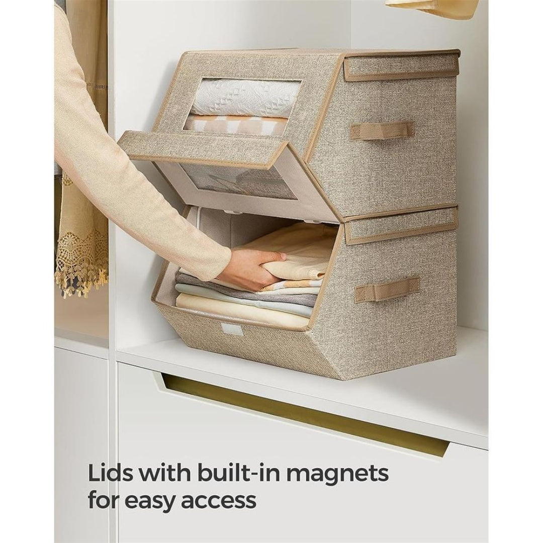 Stackable Storage Bins Set Of 2 Fabric Boxes With Lids – product view 13 | Ridgefield Furniture