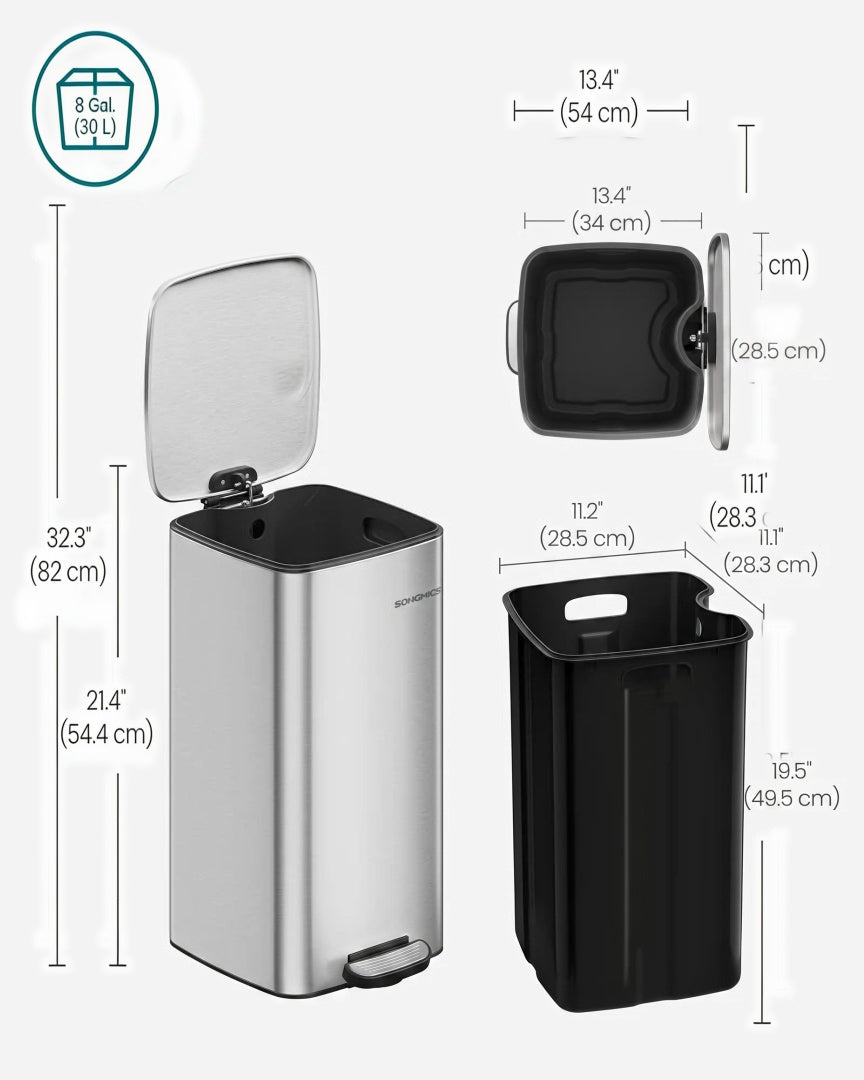 Stainless Steel Step Trash Can with Inner Bucket – product view 25 | Ridgefield Furniture