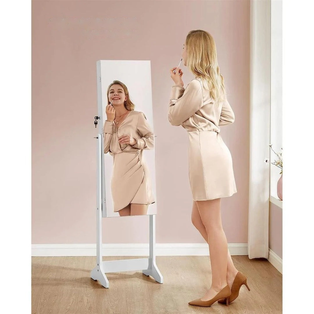 Standing Mirror Jewelry Cabinet With LED Lights And Lock – product view 2 | Ridgefield Furniture