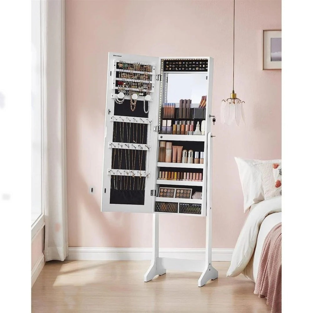 Standing Mirror Jewelry Cabinet With LED Lights And Lock – product view 9 | Ridgefield Furniture